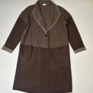 Poetry Cardigan Coat Women's 14 Brown Knit Wool Blend Coatigan Front Pockets